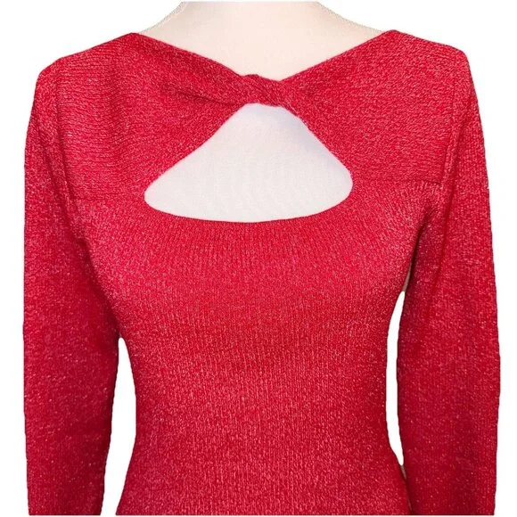 Jessica Simpson Red Sweater Women’s Cleavage Twist Stretch Tight Fit Size Medium - Picture 2 of 6